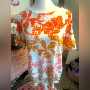 Chico's Tropical Orange leaf Print Tee